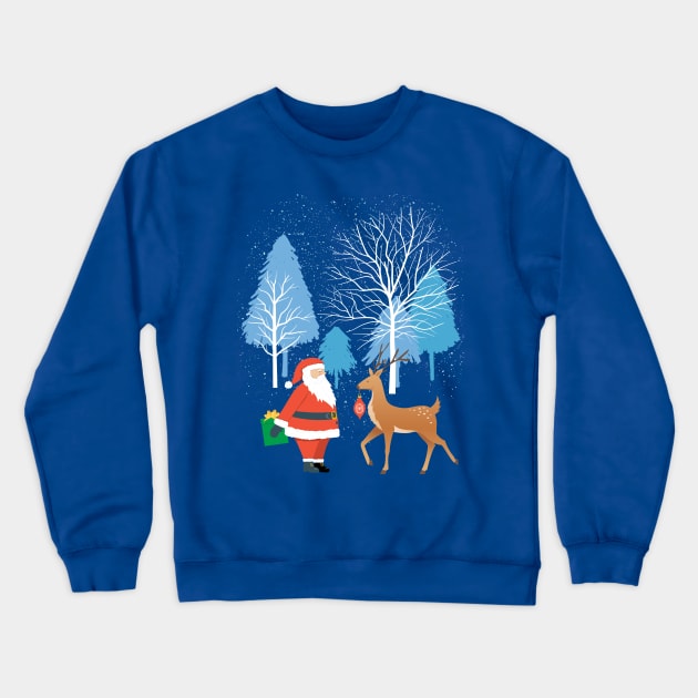 Christmas Scene with Santa and Reindeer Crewneck Sweatshirt by SWON Design